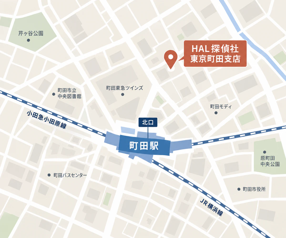 町田駅北口からHAL探偵社 東京町田支店までの周辺地図